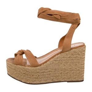 SCHUTZ Tan Braided Espadrille Wedge Sandals with Ankle Wrap